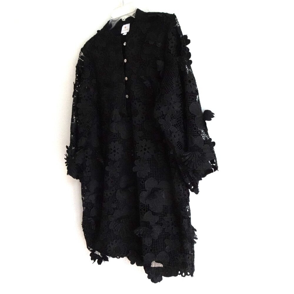 J.Marie Seraphina Dress Size S Black Short Floral 3D Lace Long Sleeve Shift NEW - Picture 4 of 9